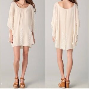 Free People Pointed Cape Mini Dress Cream Beaded Size Small Polyester New Preppy
